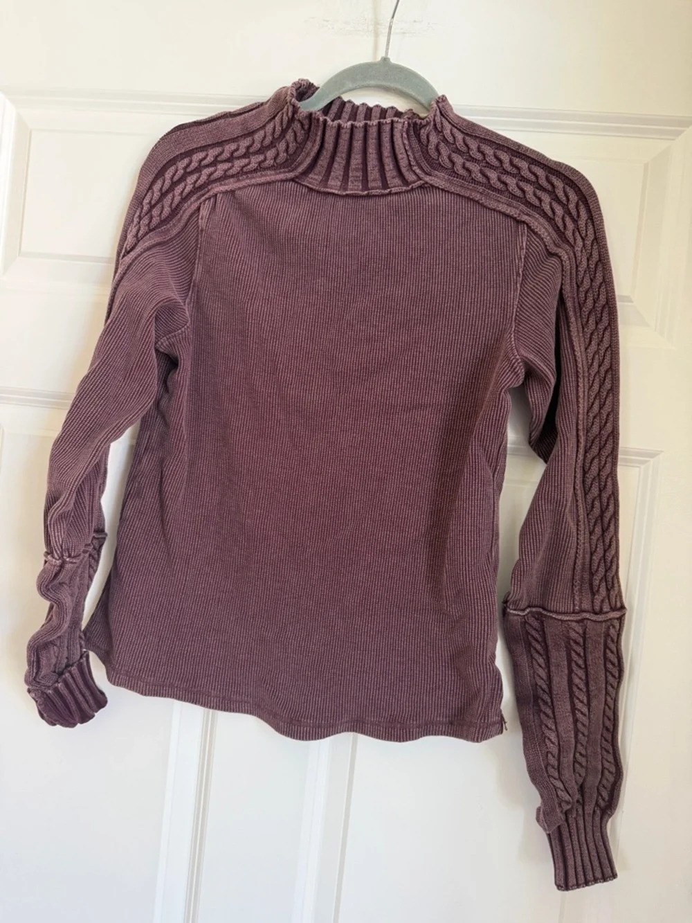 We The Free Cable-Trim Mock Neck Sweater - Plum - Picture 2 of 8
